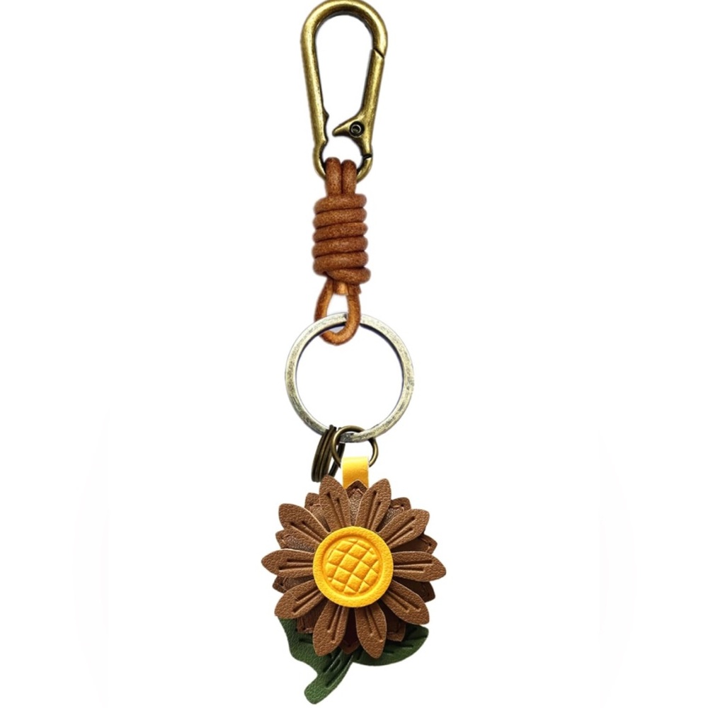 Leather Flower Keychain or Bag Charm with Gold Clip - Picture 9 of 10